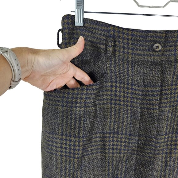 VTG 70s Christian Dior Wool Houndstooth Plaid Skirt 4 Dark Academia Preppy Tweed - Picture 3 of 10